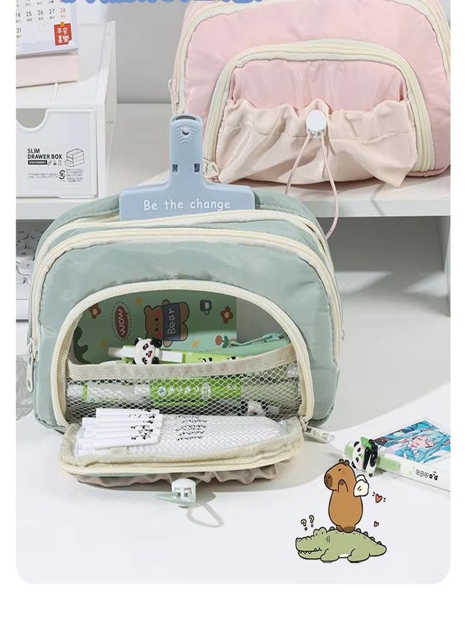 Lupro Large Capacity Pencil Pouch Cute Korean Aesthetic Pen Case for Girls, Boys, Kids, Women - Big Zipper Stationery Organizer for School, College, Office & Return Gifts, Pack of 1 (Mint Green) - Image 5